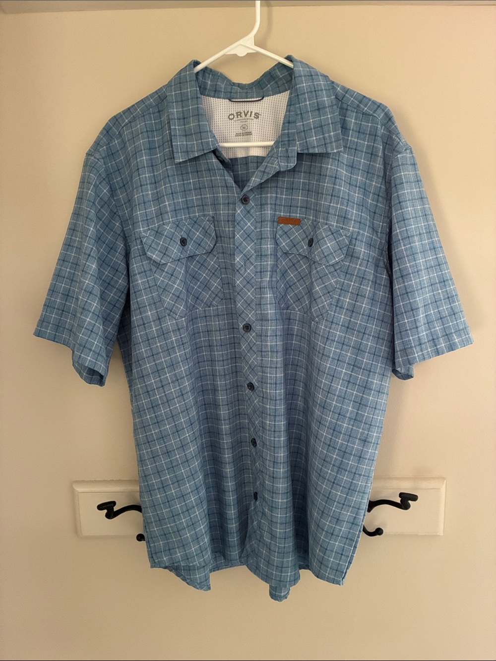 Orvis Light Blue Plaid Short-Sleeve Button-Down Shirt